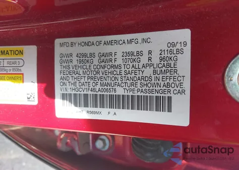 2020 Honda Accord Ex z USA, uszkodzony, nr VIN 1HGCV1F46LA006576